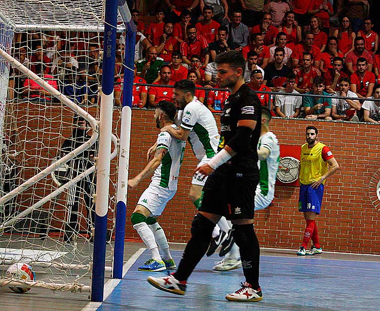 La locura. David Leal celebrando su gol con la afición, con el meta del Mengíbar desolado