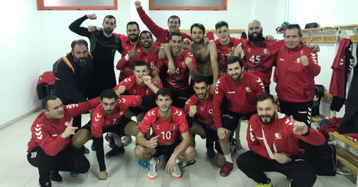 La felicidad de los jugadores granates en Ciudad Real. Foto: Cajasur CBM