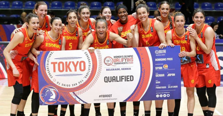 La selección española femenina celebrando su pasaporte para Tokio 2020 logrado el pasado domingo.