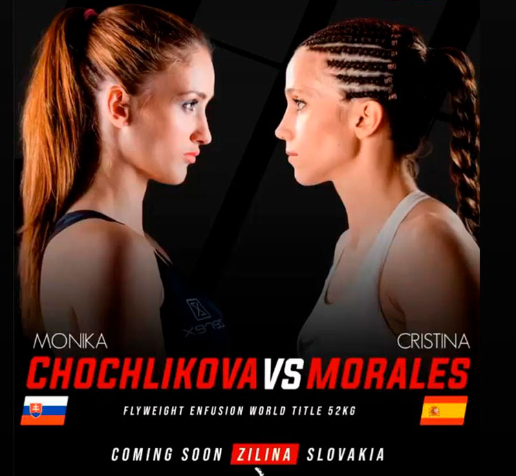 Cristina Morales, a la derecha, en el cartel del evento que le medirá a la checa Monika Chochlikova.