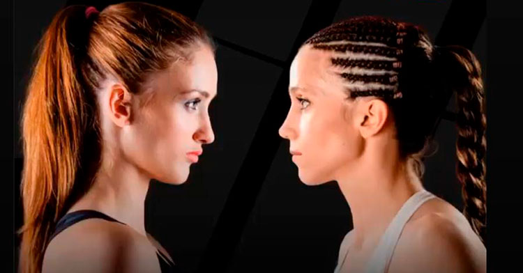 Cristina Morales, a la derecha, en el cartel del evento que le medirá a la checa Monika Chochlikova.