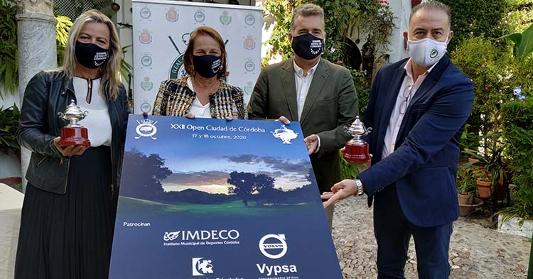 Isabel Albas, Maria del Mar Romero, Manuel Torrejimeno y Javier Fernández presentando el cartel de la XXII edición del Open Ciudad de Córdoba.
