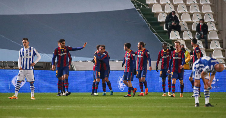 Los jugadores del Barça celebrando el gol inicial de Frenkie De Jong. Foto: RFEF