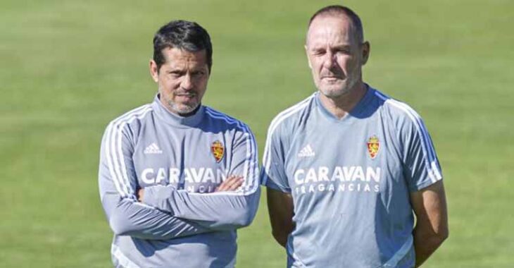 José Luis Rodríguez Loreto junto a Víctor Fernández en un entrenamiento Del Real Zaragoza.