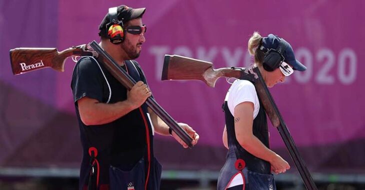 Fátima Gálvez y Alberto Fernández tras su primera tirada en Tokio.