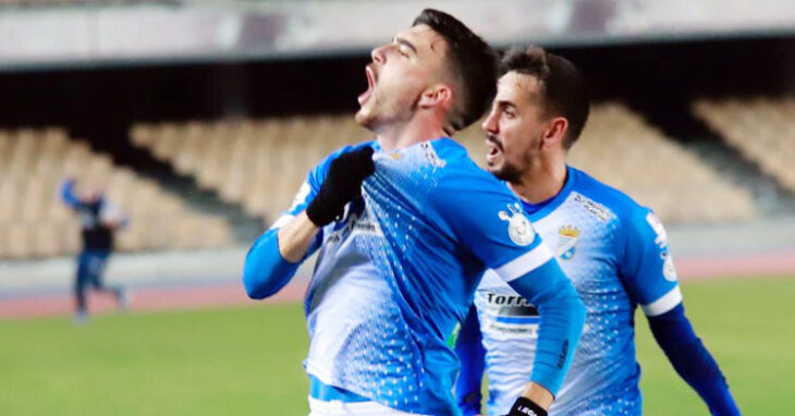 Javi Forján celebrando un gol como xerecista. Foto: Xerez CD