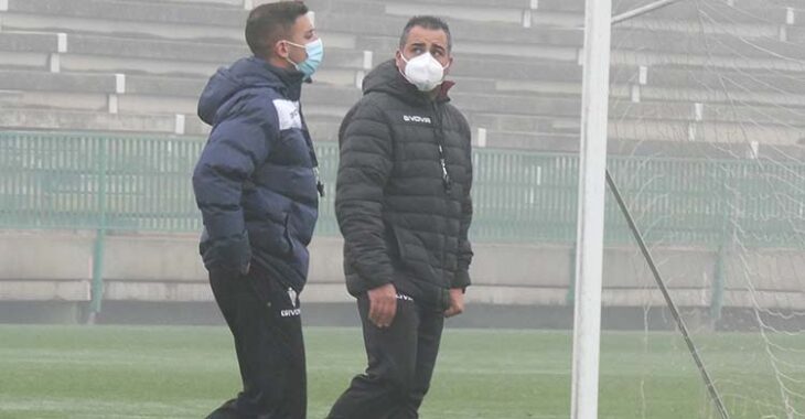 Germán Crespo, junto a Álex Prieto, esta mañana en su vuelta a los entrenamientos.