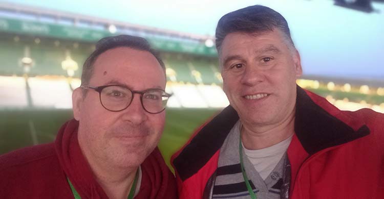 Rafa Fernández y David Jurado analizando el undécimo triunfo del Córdoba en El Arcángel ante el CD Coria.