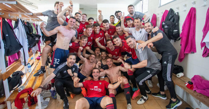 La alegría en el vestuario de Tajonar de Osasuna Promesas. Foto: CA Osasuna