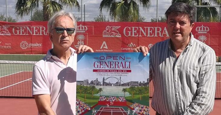 El director deportivo del torneo, Miguel Caro (i), y el presidente de la Asociación de Tenistas Palmeños, Manuel Vera, presentando el cartel del XXV Open Generali Ciudad de Palma del Río.