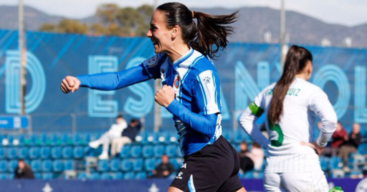 Pixu celebra el 1-0 ante la desesperación de Yanire. Foto: RCD Espanyol