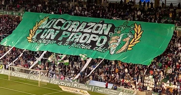 El bonito tifo desplegado por las Brigadas Blanquiverdes en el Fondo Norte de El Arcángel.