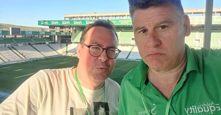 David Jurado y Rafa Fernández en El Arcángel tras el partido ante el Alcorcón.