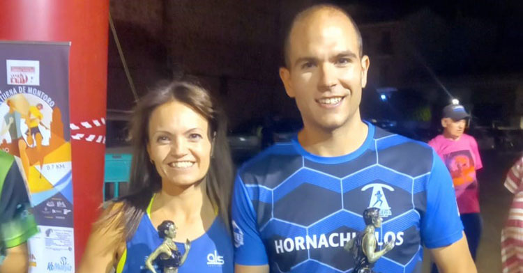 Beatriz Rojano y Jesús Alguacil en la meta de Montoro. Foto: Club Trotasierra
