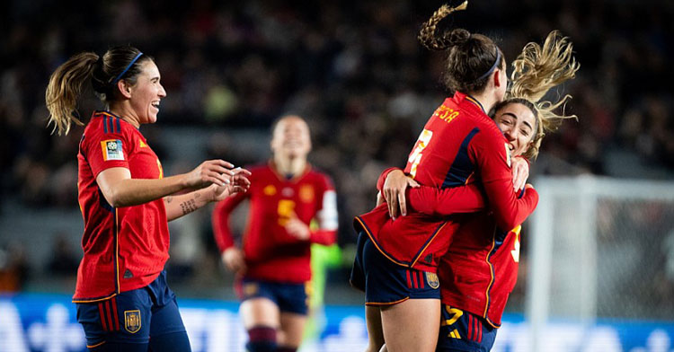 Las jugadoras españolas celebrando uno de los tantos de su 'manita' a Zambia. Foto: RFEF