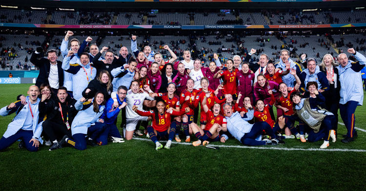 La selección española celebrando uno de sus triunfos en el Mundial. Foto: RFEF