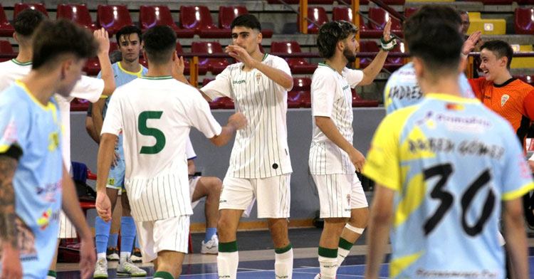 La celebración final de los blanquiverdes ante el Futsal Librilla. Foto: Córdoba Futsal