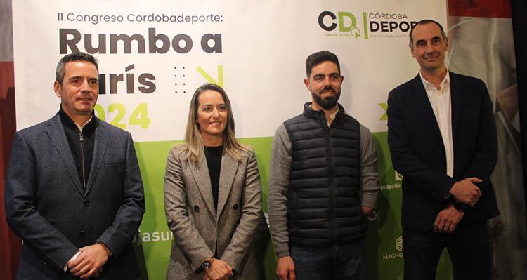 Antonio Conde, Fátima Gálvez, Alfonso Cabello y César Montes posando en el Photocall del II Congreso Olímpico de Cordobadeporte