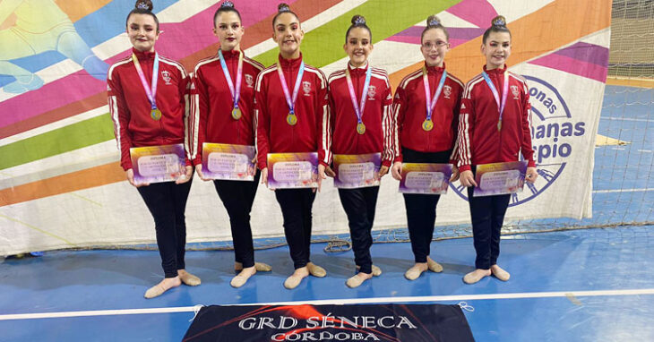Algunas de las gimnastas senequistas presentes en Dos Hermanas. Foto: GR Séneca