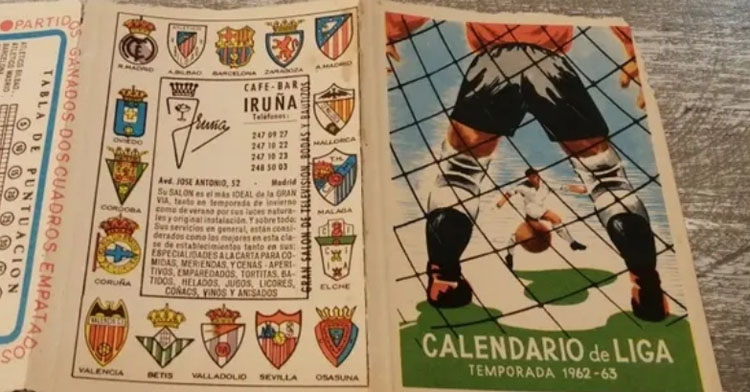 Calendario de Primera de la temporada 1962-63 con Córdoba y Málaga.