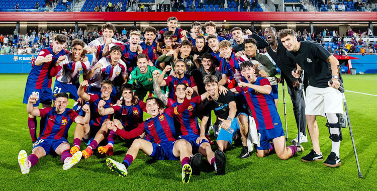 Los jugadores culés celebrando su pase ante el Ibiza. Foto: Barcelona Atlètic