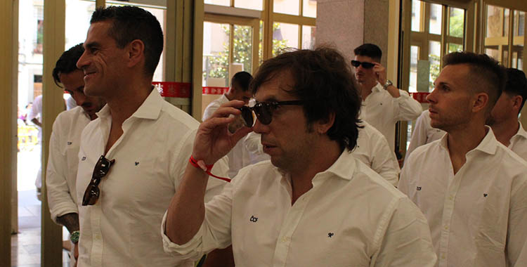 Raúl Cámara y Juanito en tras el ascenso en la recepción del Ayuntamiento en uno de actos de celebración por el regreso al fútbol profesinoal.