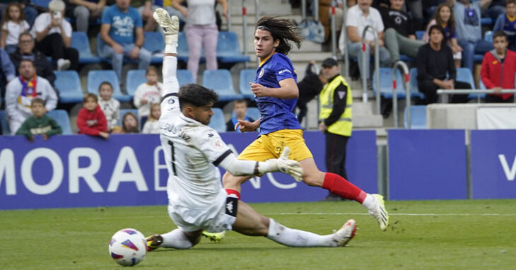 Álex Calvo marcando un gol con el Andorra. Foto: FC Andorra