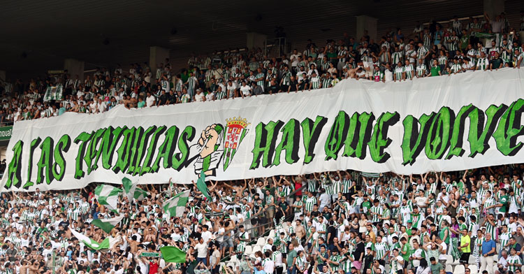 Tifo de Brigadas Blanquiverdes en el partido del ascenso. Foto: Natalia Román