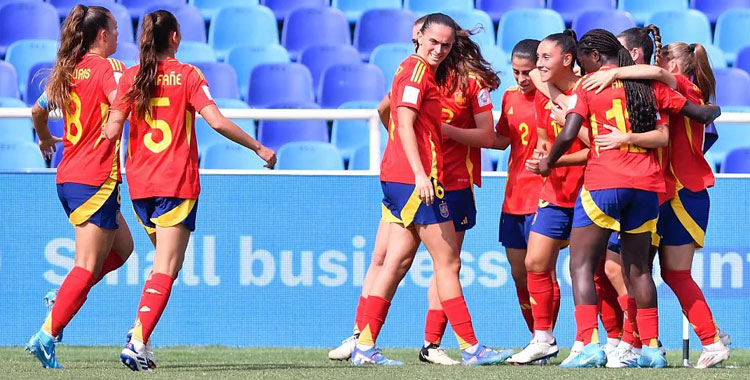 La celebración de las jugadoras de España de su gol ante Estados Unidos. Foto: RFEF