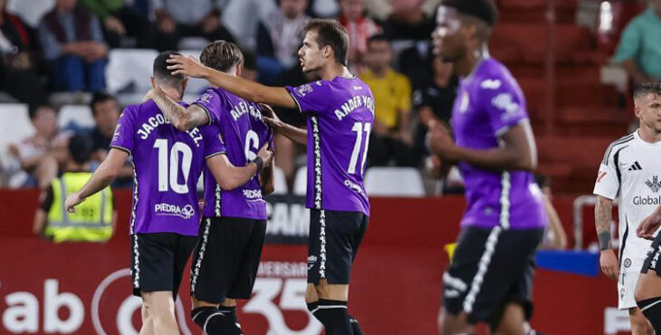 Una toma tras el gol de Jacobo González en Albacete. Foto: LaLiga Hypermotion