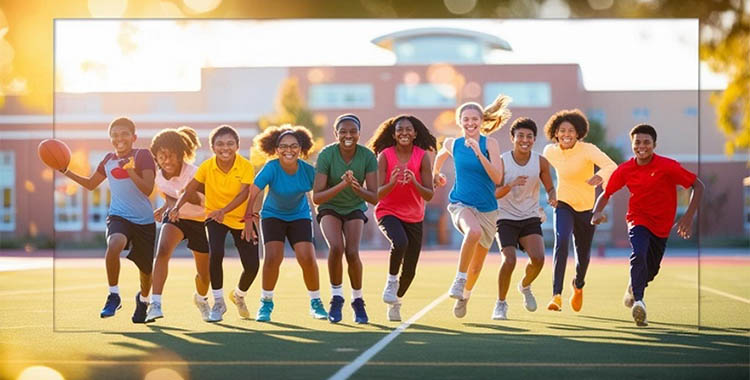 Varios jóvenes sonriendo haciendo deporte.