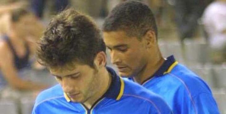 Paredes y Yago Alonso tras el descenso del Oviedo a Segunda B.