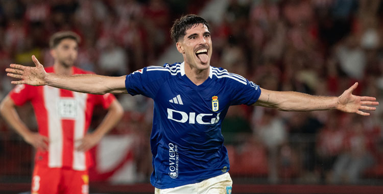 Nacho Vidal celebra su segundo gol en Almería.