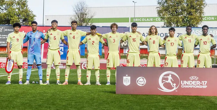 La selección española sub17 antes de su tercera partido. Foto: RFEF