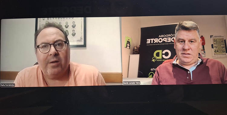 Rafa Fernández y David Jurado valorando el triunfo del Córdoba en Albacete.