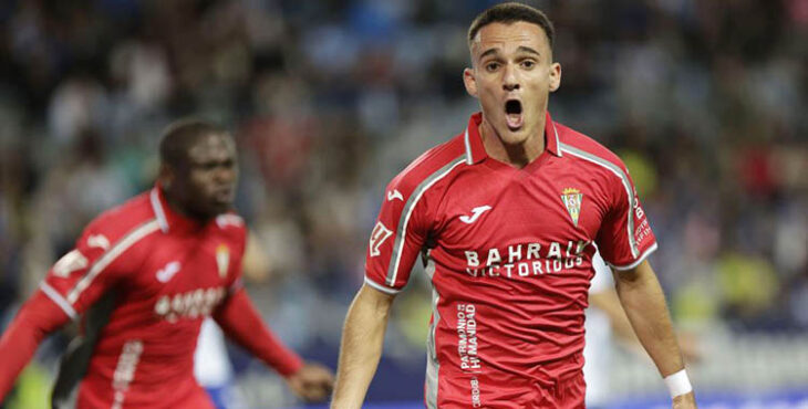 Diego Bri celebrando su primer gol como cordobesista en La Rosaleda que valió para sumar un puntazo.