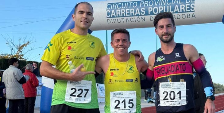 Podio masculino de la Carrera Popular Rute en Navidad.