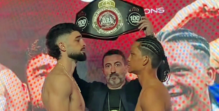 Navarro Jr. en el pesaje antes de su último combate, ante Alexi Rivera. Foto: Prensa Boxeo