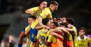 Momento de la celebración de un gol anotado en el partido ante el Córdoba 25 de agosto