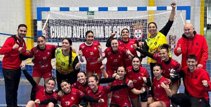 El festejo del triunfo granate en Ceuta. Foto: CBM