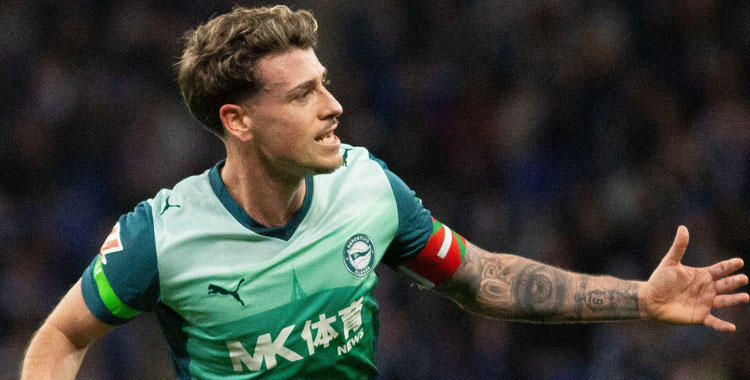 Antonio Blanco celebrando su gol en Cornellá. Foto: Deportivo Alavés