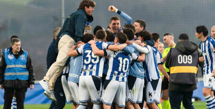 La alegría de la Real Sociedad B tras superar al Castellón. Foto: LaLiga Hypermotion
