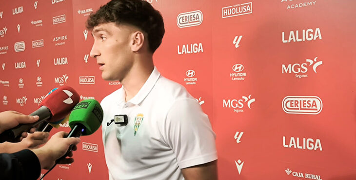 Diego Percán en rueda de prensa tras la victoria frente a la Cultural Leonesa.